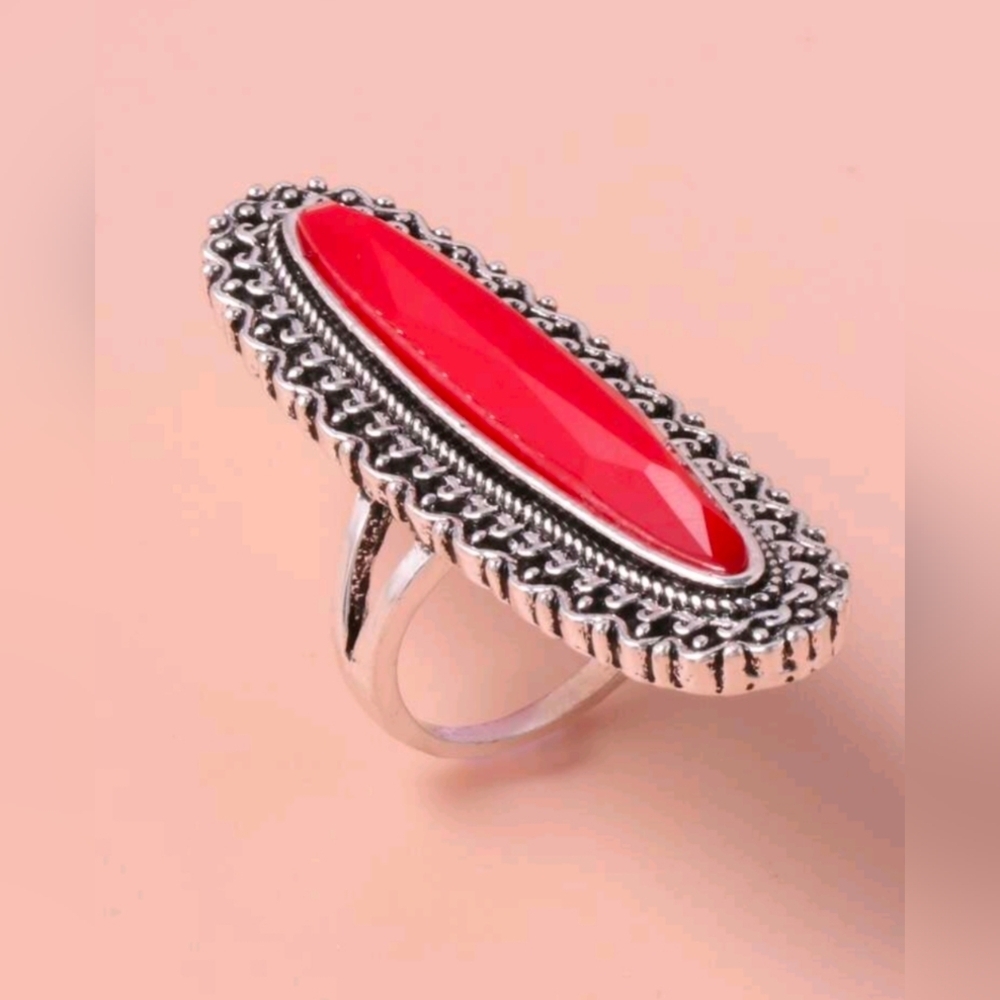 Western Chic Faux Red and Silver Women's Ring - Picture 4 of 11